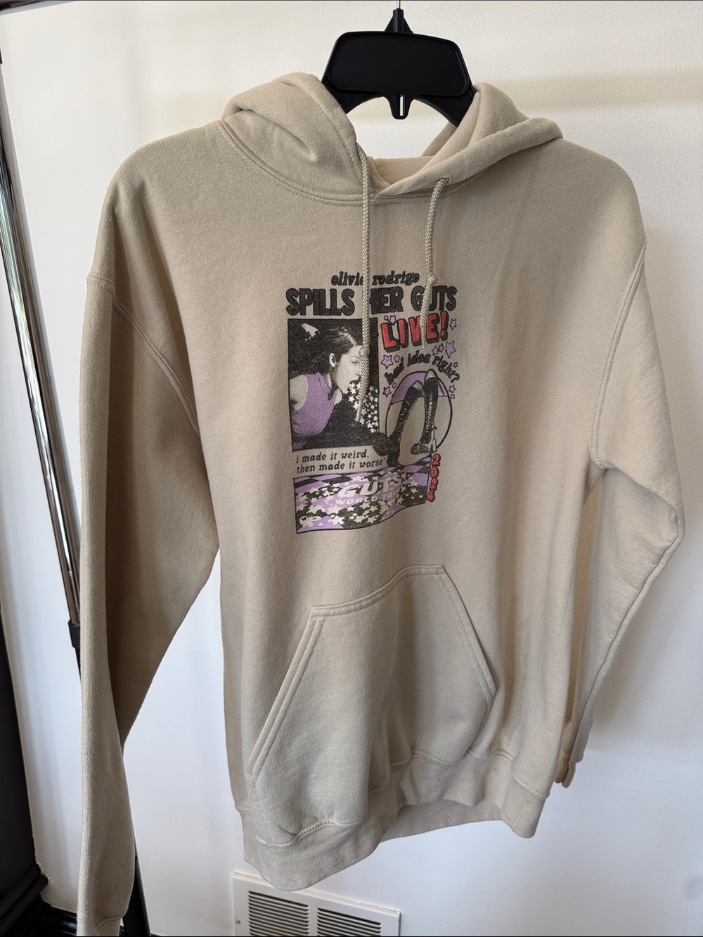 Beige Graphic Pullover Hoodie with Retro Print